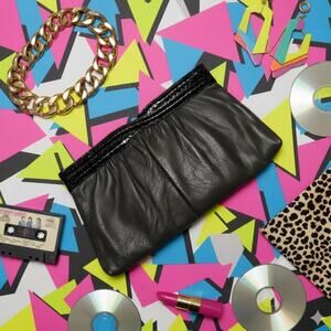 Vintage 1980s Ande Leather Clutch Shoulder Bag Gray